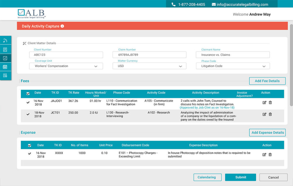 screenshot of Accurate Legal Billing